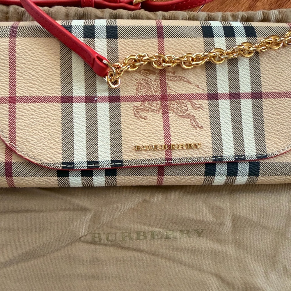 NWT Burberry Haymarket Henley,  Red Strap Chain Wallet Bag